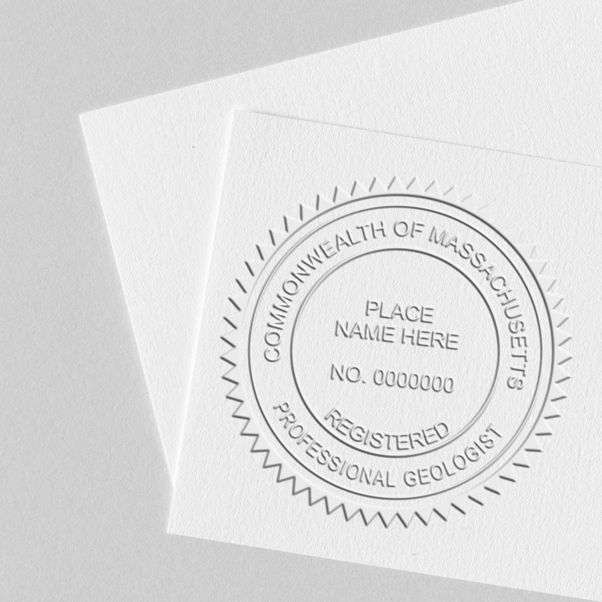 This paper is stamped with a sample imprint of the Long Reach Massachusetts Geology Seal, signifying its quality and reliability.