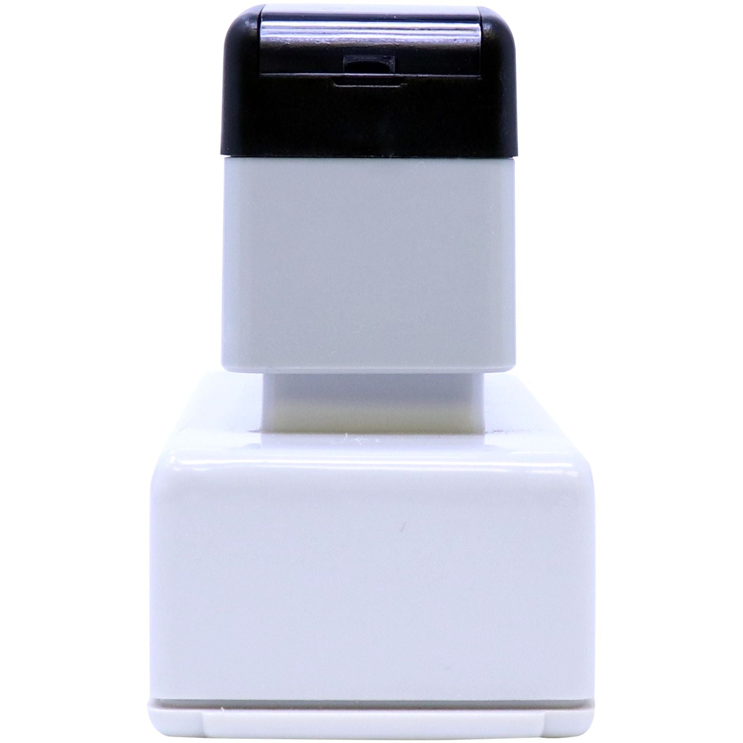 MaxLight Pre-Inked State Seal Notary Stamp in white and black, side view, showing compact and sleek design for efficient stamping.