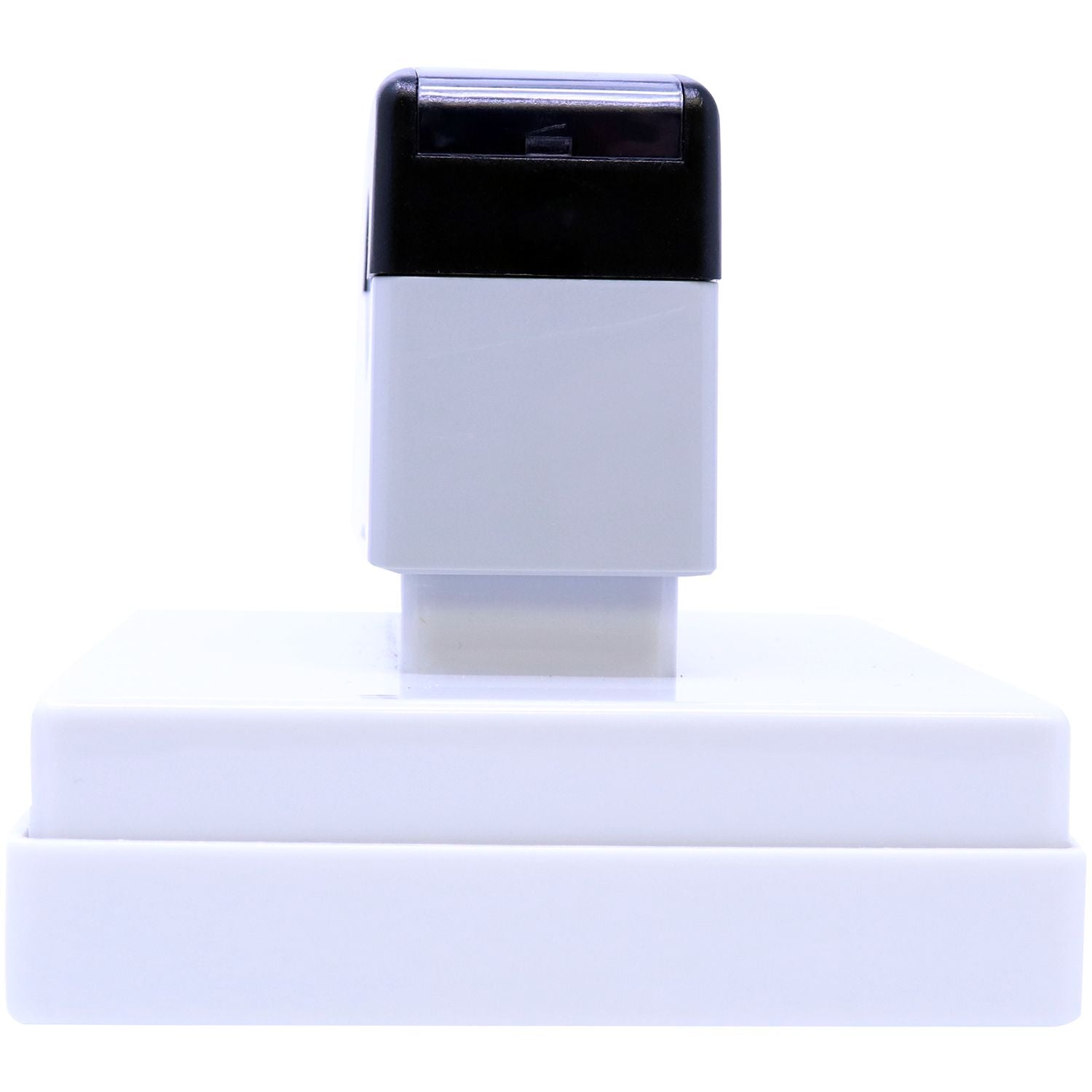 MaxLight XL2-700 Custom Pre-Inked Business Stamp 2-3/4-x 3-3/4, side view showing the stamp's sleek design and sturdy base.