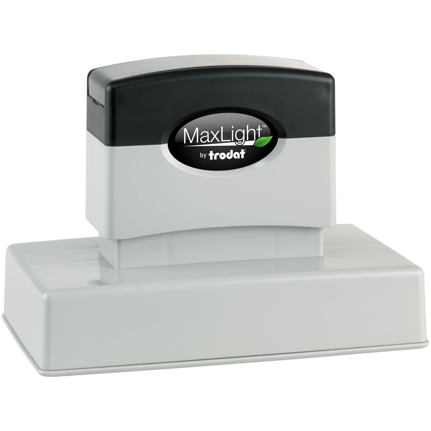 MaxLight XL2-275 Custom Pre-Inked Business Stamp 2 x 4 with a black and gray design, featuring the MaxLight logo on the top.