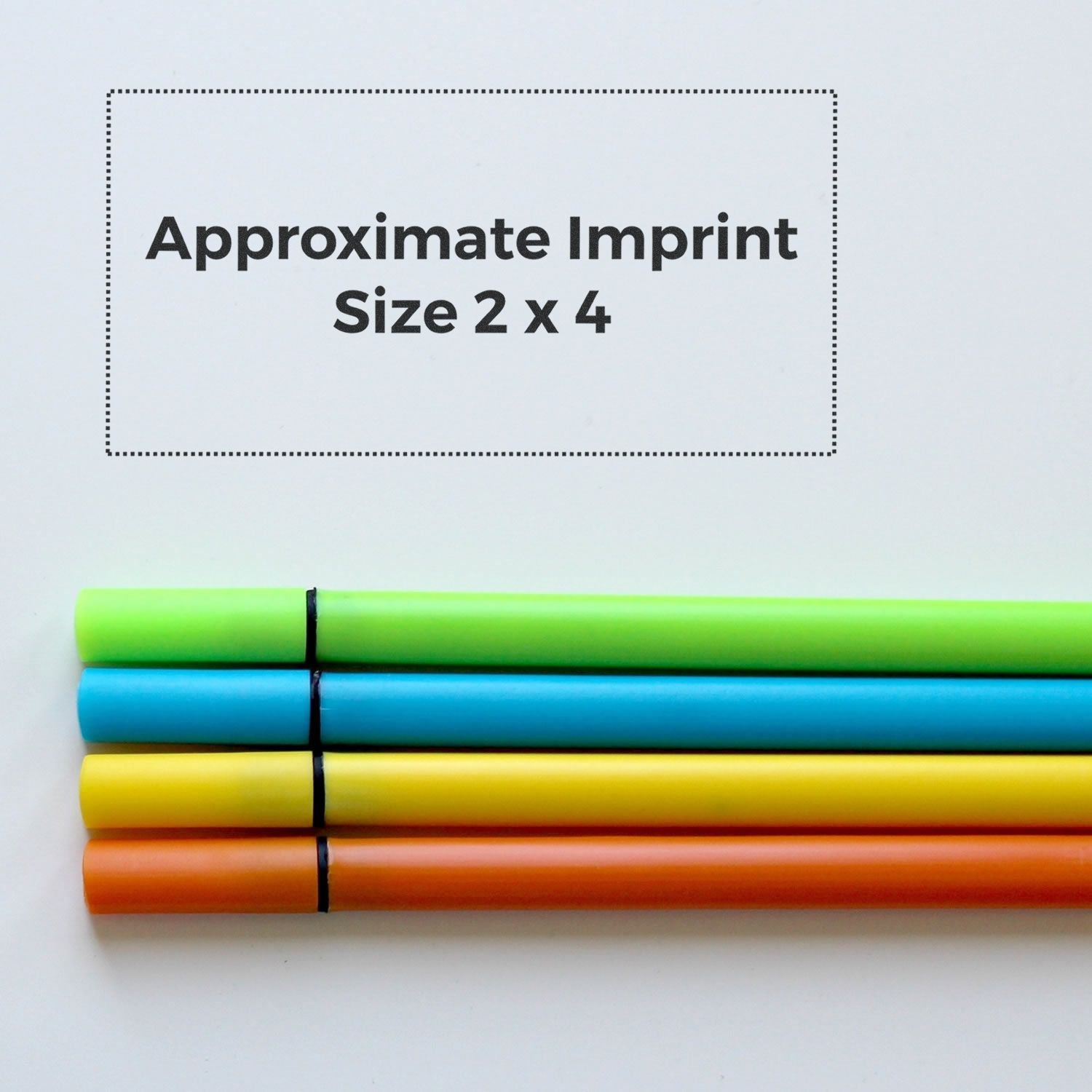 MaxLight XL2-275 Custom Pre-Inked Business Stamp 2 x 4 shown with colorful pens and approximate imprint size indicated.