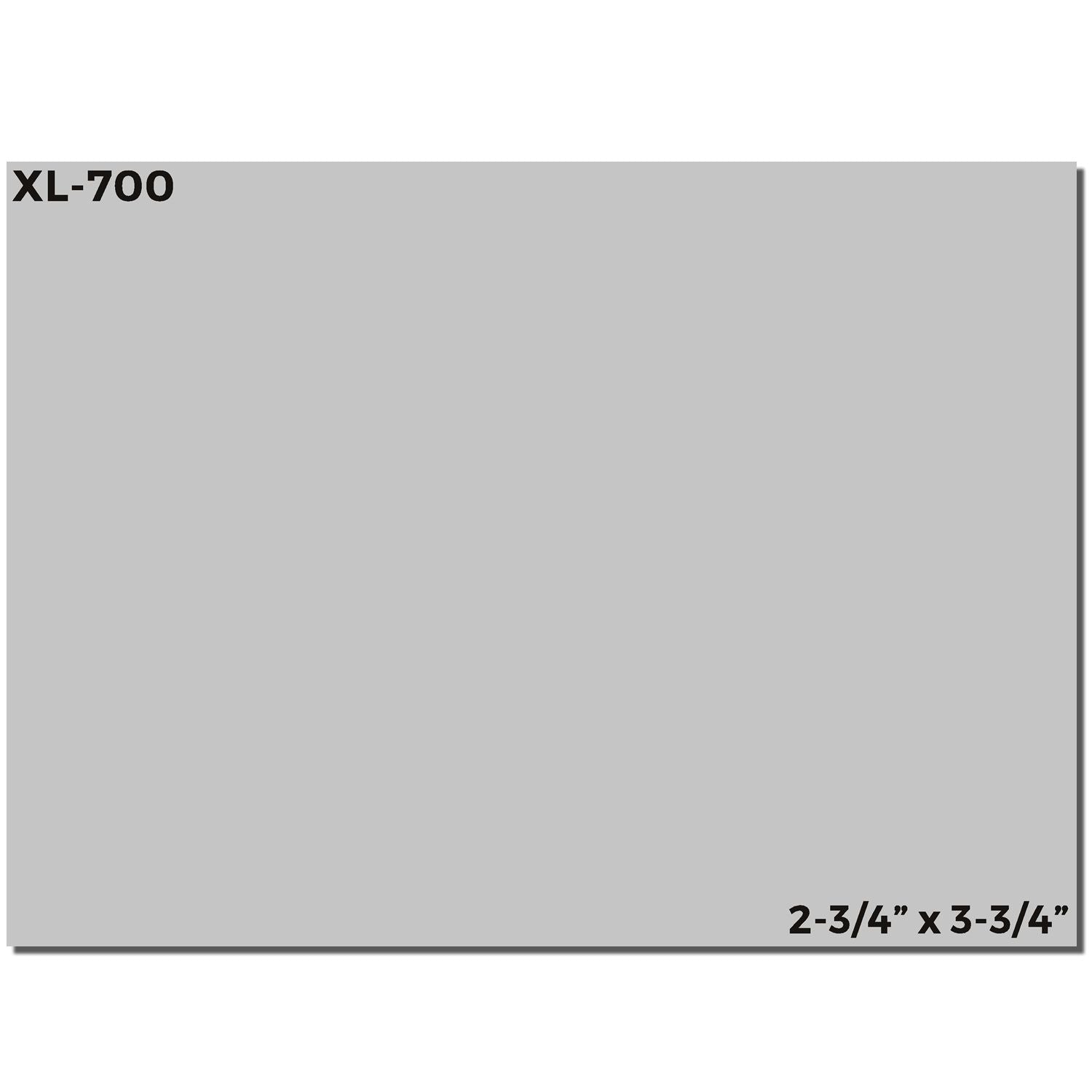 MaxLight XL2-700 Custom Pre-Inked Business Stamp 2-3/4 x 3-3/4 imprint sample with gray background and dimensions shown in black text.