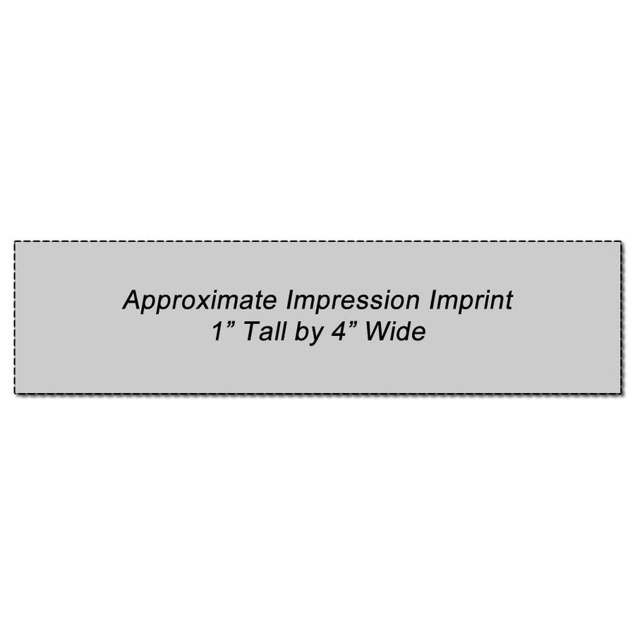 MaxLight XL2-720 Custom Pre-Inked Business Stamp 1 x 4, showing approximate impression imprint size of 1 inch tall by 4 inches wide.