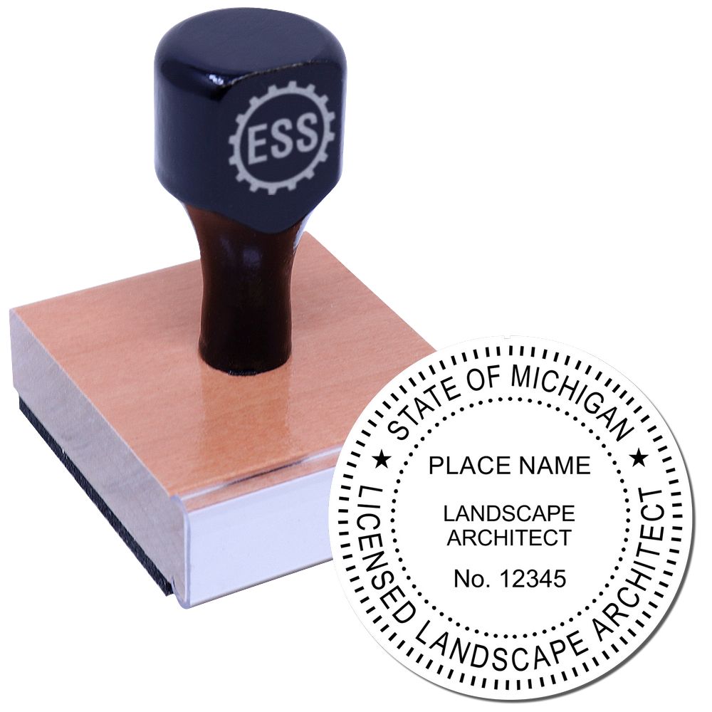 The main image for the Michigan Landscape Architectural Seal Stamp depicting a sample of the imprint and electronic files