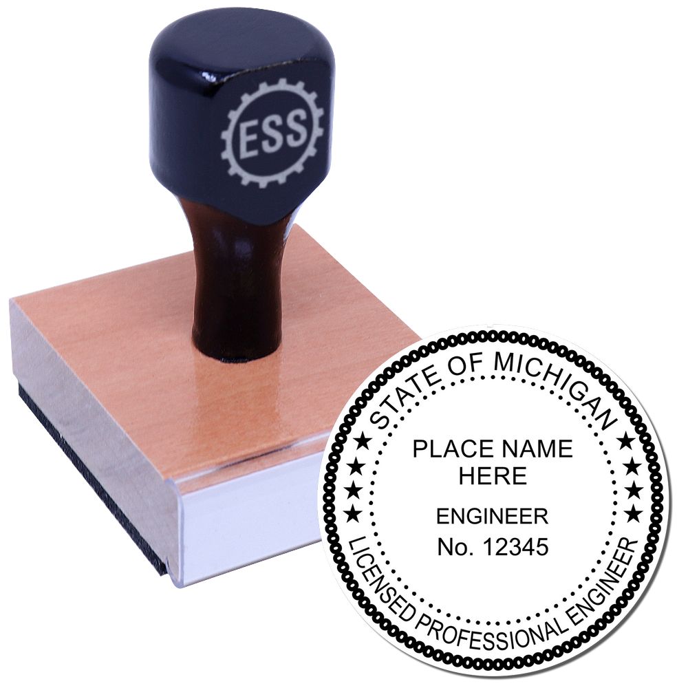 The main image for the Michigan Professional Engineer Seal Stamp depicting a sample of the imprint and electronic files