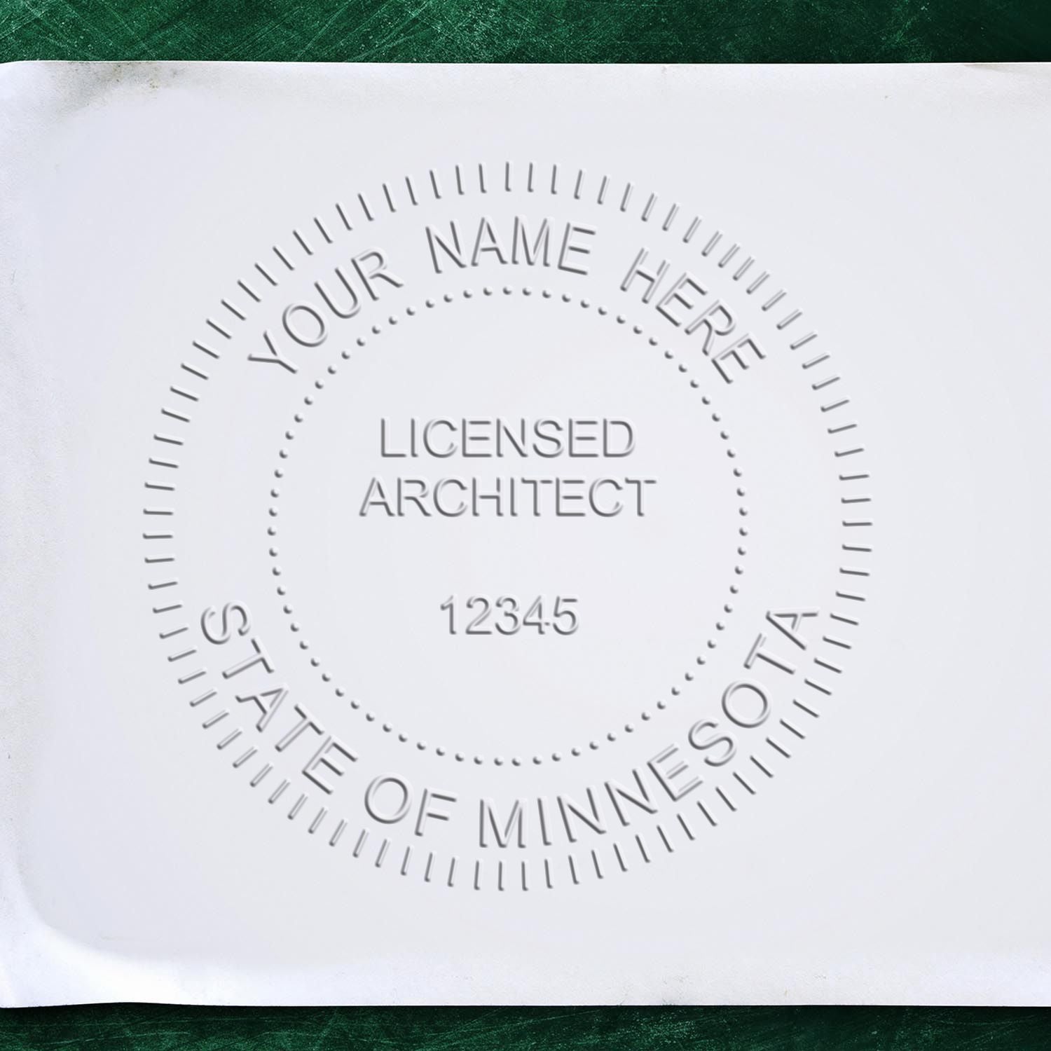 The main image for the Minnesota Desk Architect Embossing Seal depicting a sample of the imprint and electronic files