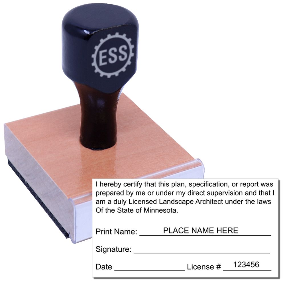 The main image for the Minnesota Landscape Architectural Seal Stamp depicting a sample of the imprint and electronic files