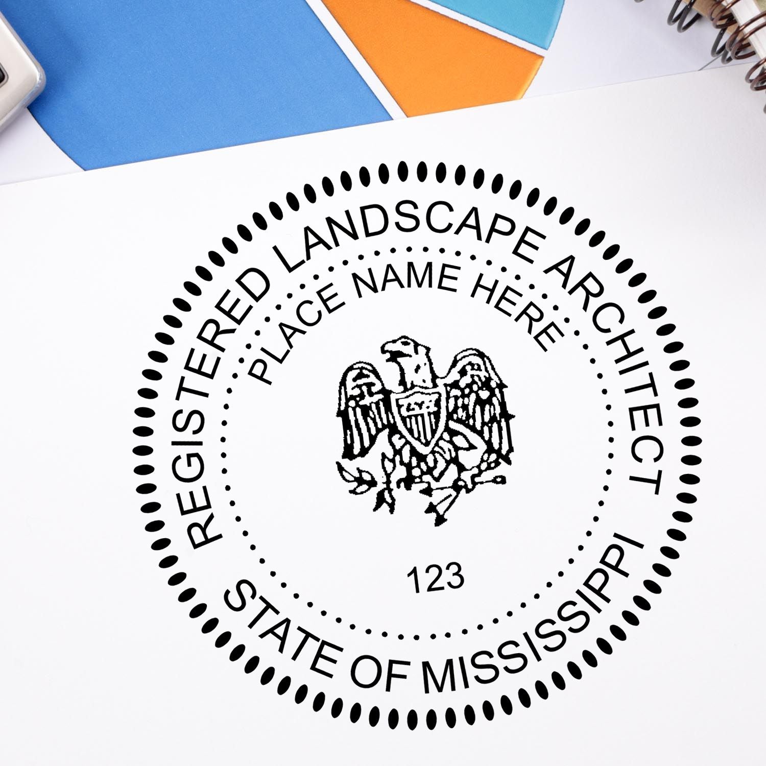 Premium MaxLight Pre-Inked Mississippi Landscape Architectural Stamp in use photo showing a stamped imprint of the Premium MaxLight Pre-Inked Mississippi Landscape Architectural Stamp