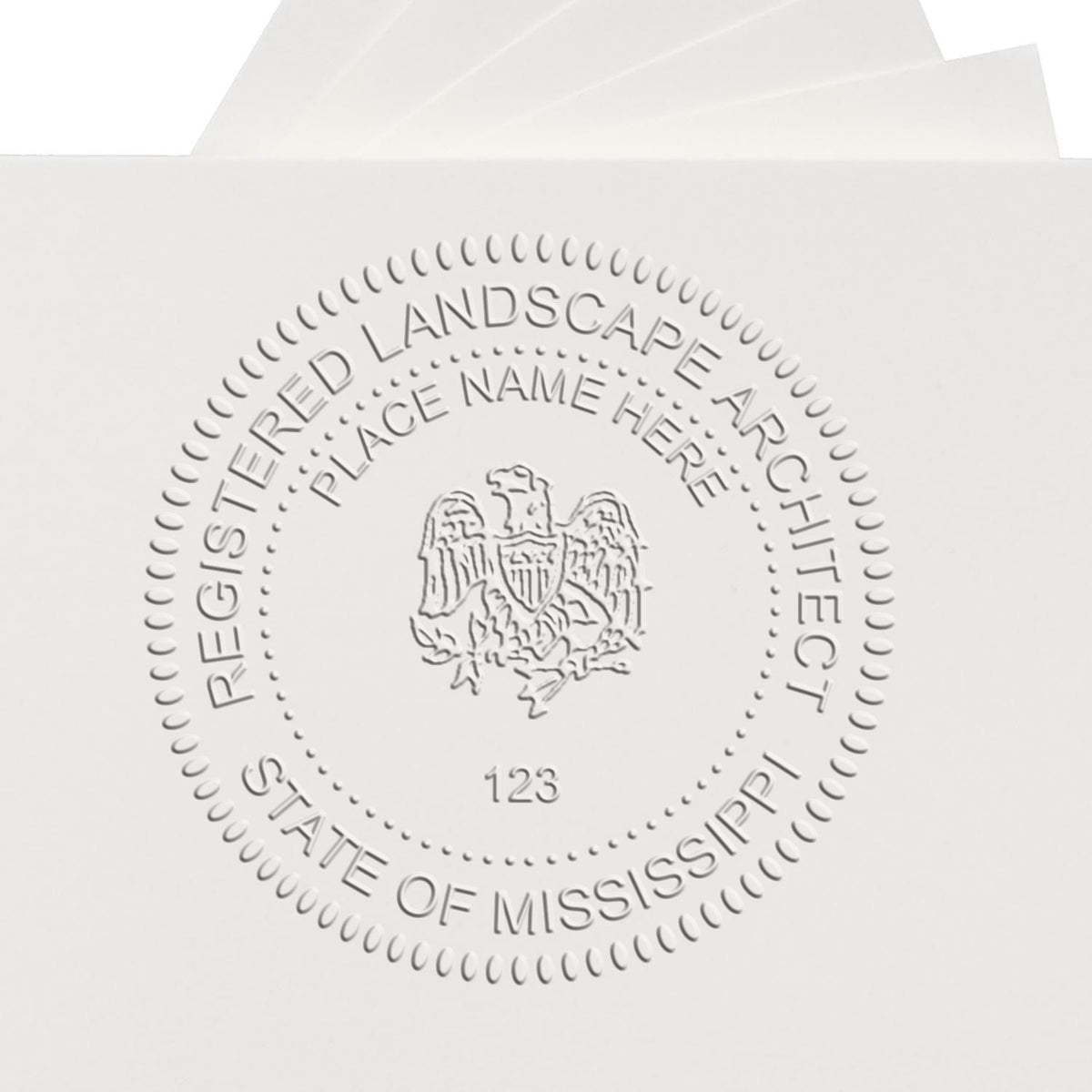 The Gift Mississippi Landscape Architect Seal stamp impression comes to life with a crisp, detailed image stamped on paper - showcasing true professional quality.