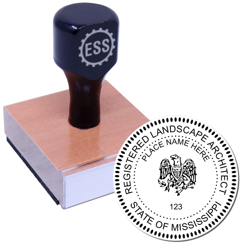The main image for the Mississippi Landscape Architectural Seal Stamp depicting a sample of the imprint and electronic files