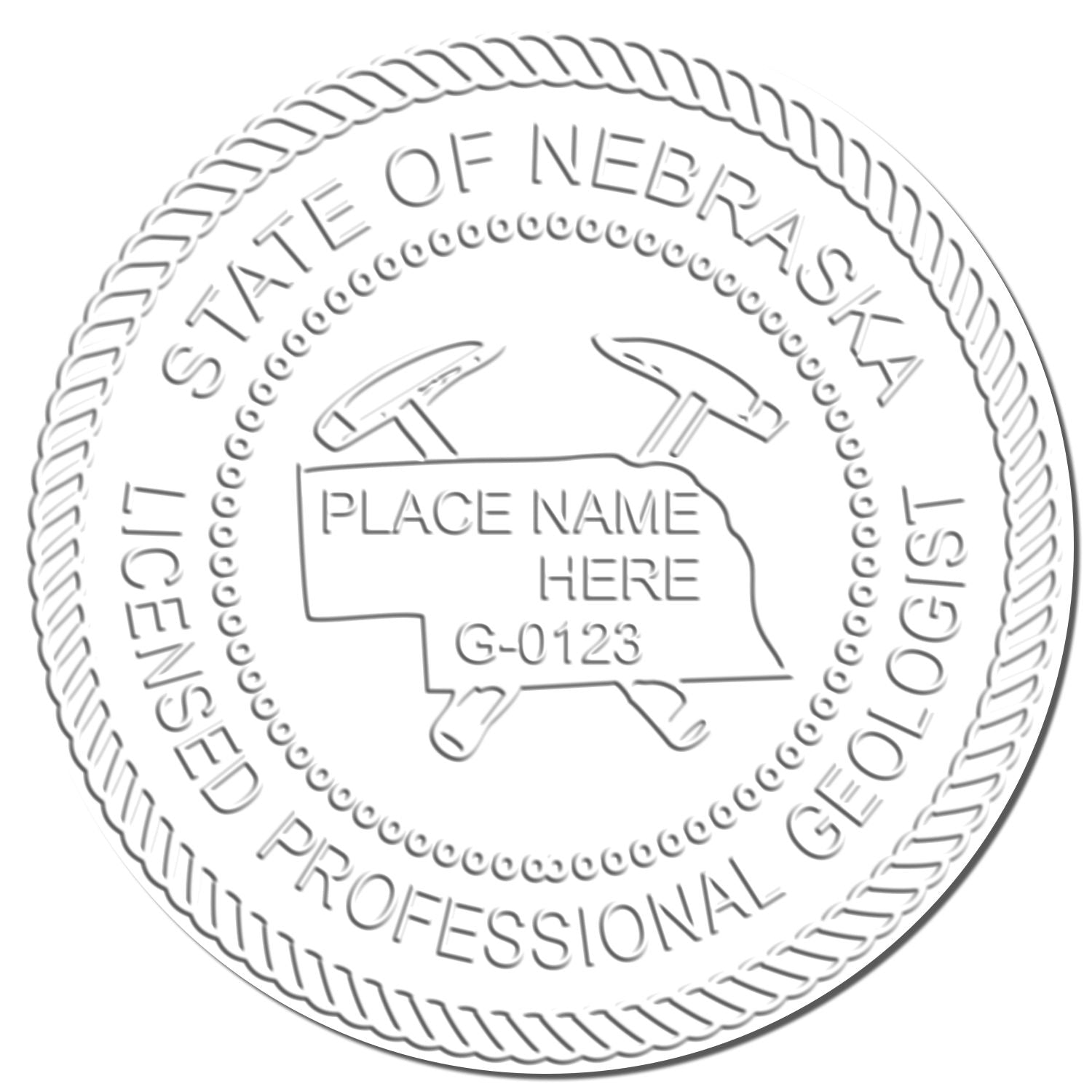 The main image for the Nebraska Geologist Desk Seal depicting a sample of the imprint and imprint sample
