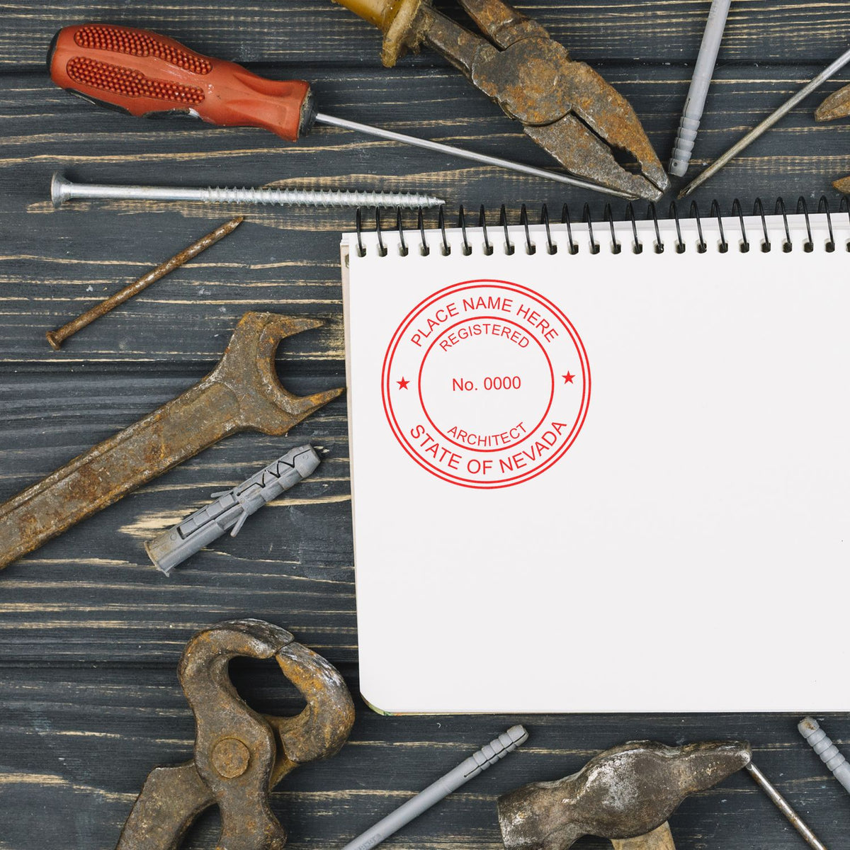 The Slim Pre-Inked Nevada Architect Seal Stamp stamp impression comes to life with a crisp, detailed photo on paper - showcasing true professional quality.