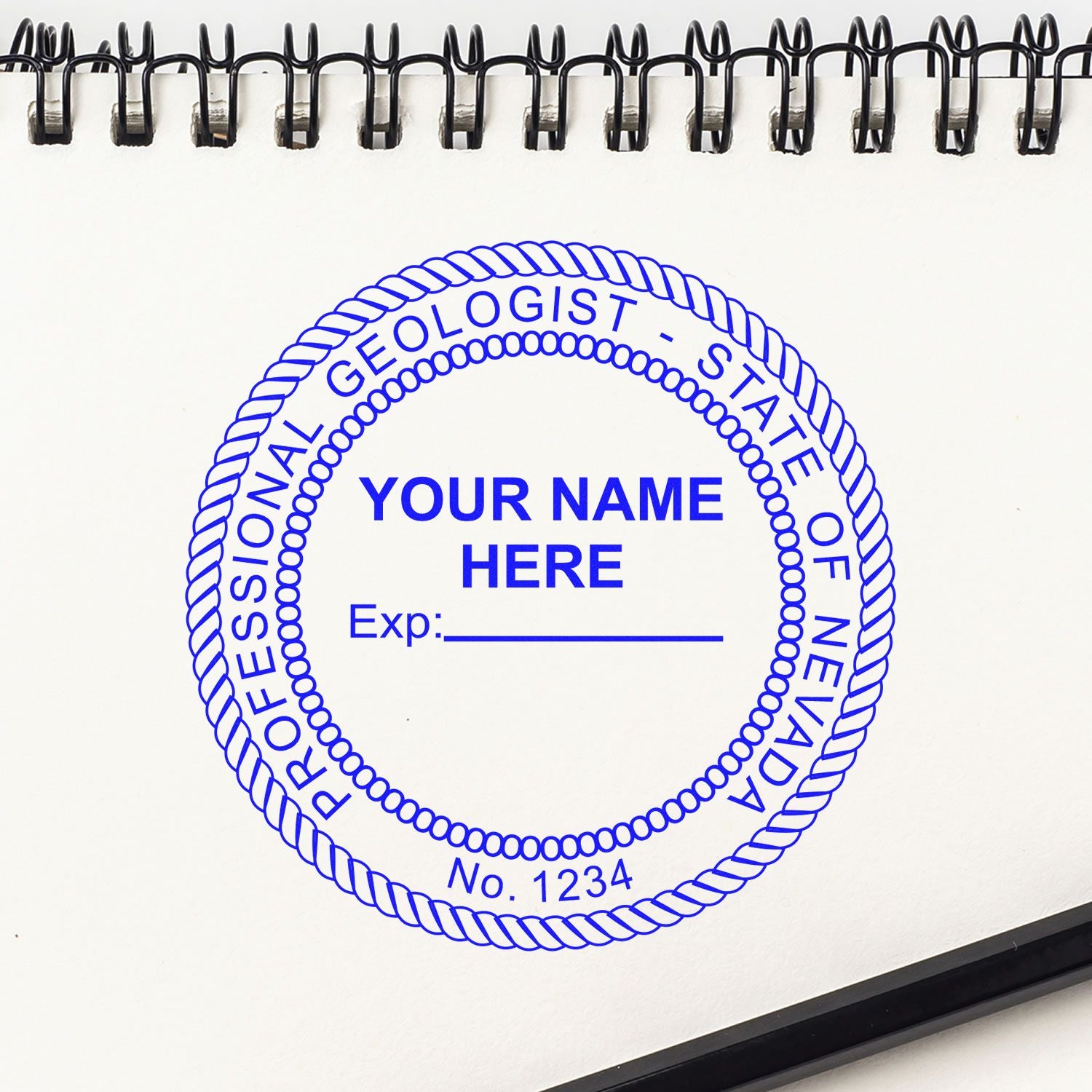 A stamped imprint of the Premium MaxLight Pre-Inked Nevada Geology Stamp in this stylish lifestyle photo, setting the tone for a unique and personalized product.