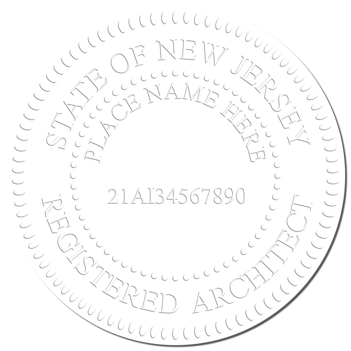 A stamped impression of the State of New Jersey Long Reach Architectural Embossing Seal in this stylish lifestyle photo, setting the tone for a unique and personalized product.