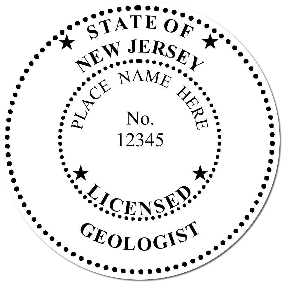 This paper is stamped with a sample imprint of the Slim Pre-Inked New Jersey Professional Geologist Seal Stamp, signifying its quality and reliability.
