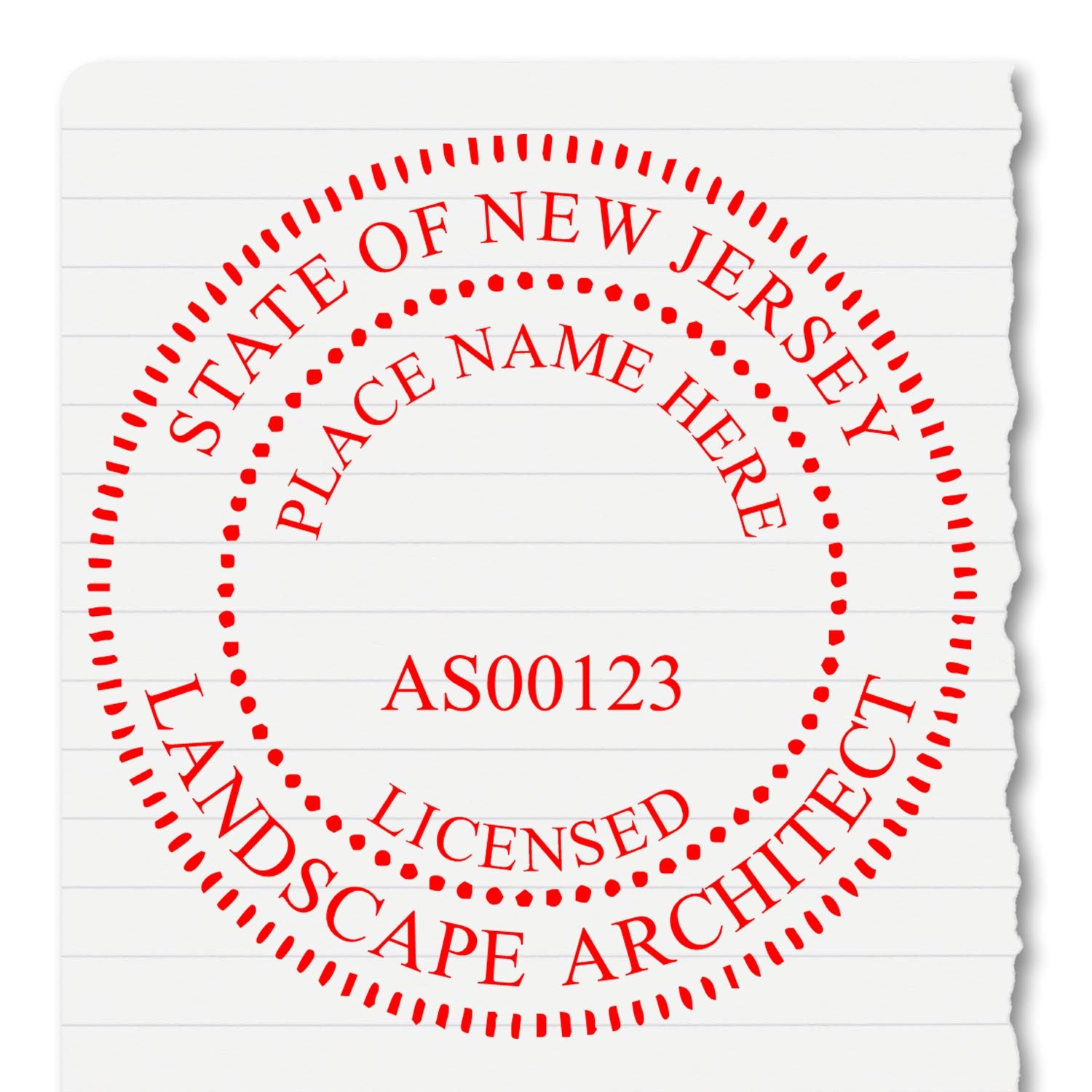 The New Jersey Landscape Architectural Seal Stamp stamp impression comes to life with a crisp, detailed photo on paper - showcasing true professional quality.