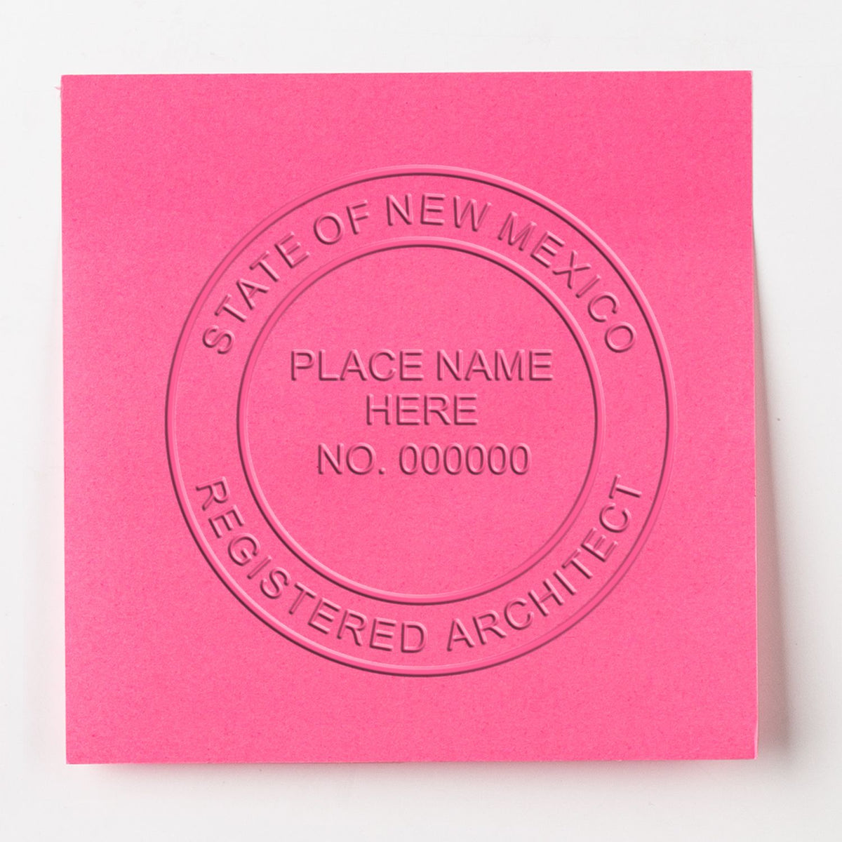 An alternative view of the Hybrid New Mexico Architect Seal stamped on a sheet of paper showing the image in use