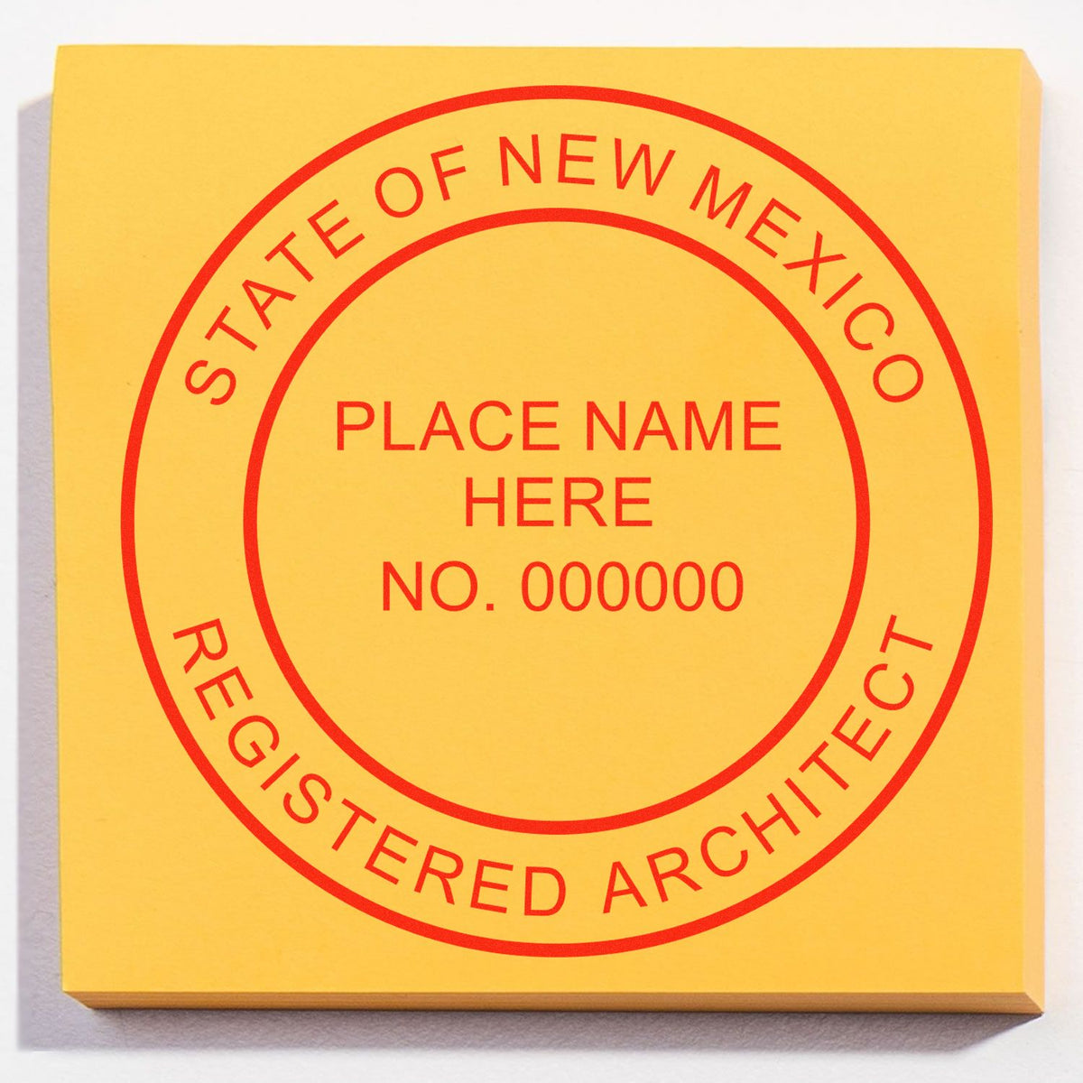 Slim Pre-Inked New Mexico Architect Seal Stamp in use photo showing a stamped imprint of the Slim Pre-Inked New Mexico Architect Seal Stamp