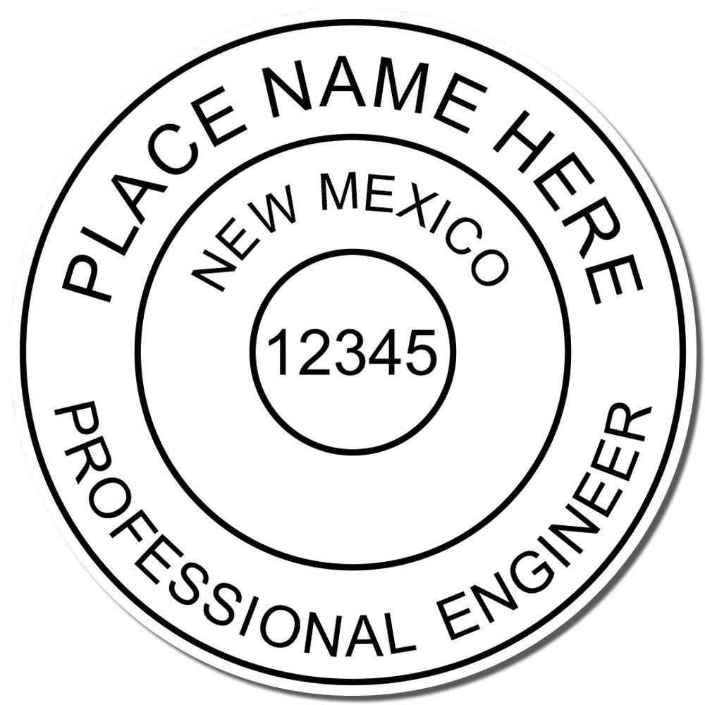 A photograph of the Slim Pre-Inked New Mexico Professional Engineer Seal Stamp stamp impression reveals a vivid, professional image of the on paper.