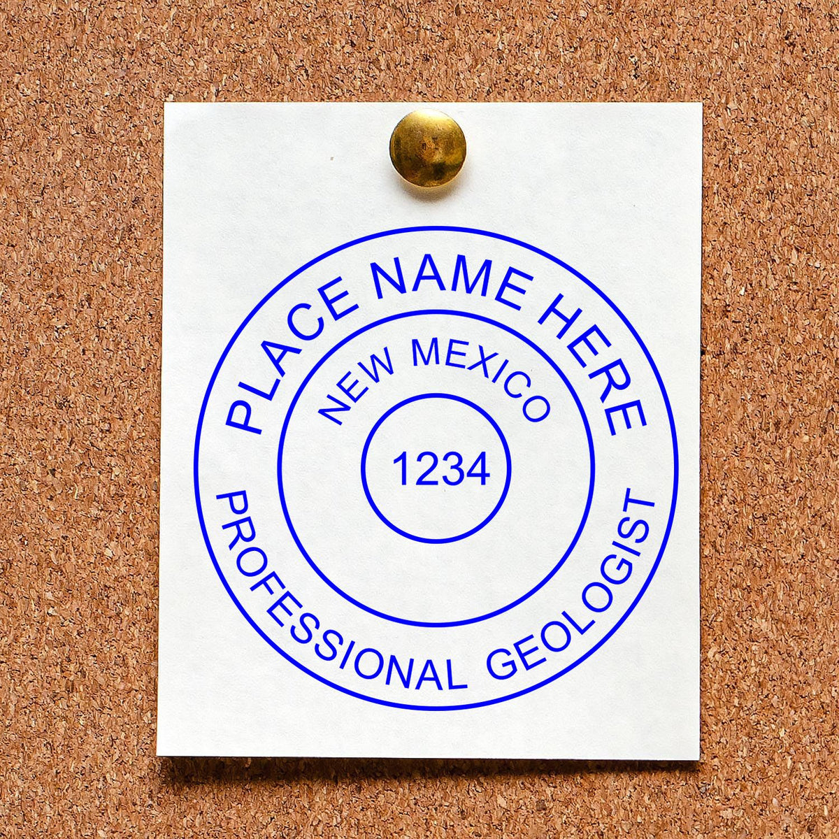 The Slim Pre-Inked New Mexico Professional Geologist Seal Stamp stamp impression comes to life with a crisp, detailed image stamped on paper - showcasing true professional quality.