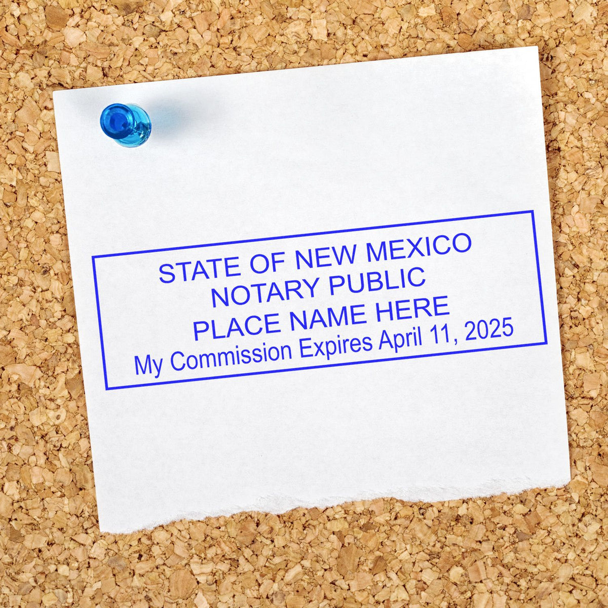An alternative view of the Heavy-Duty New Mexico Rectangular Notary Stamp stamped on a sheet of paper showing the image in use