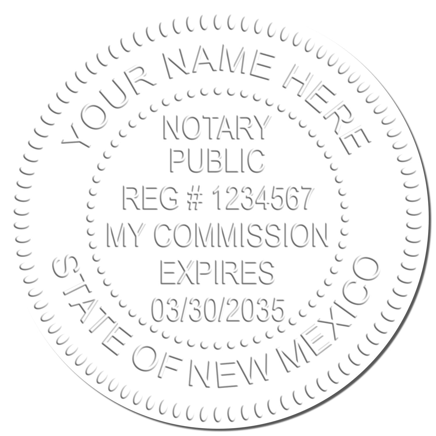 The Pink Hybrid New Mexico Notary Embosser stamp impression comes to life with a crisp, detailed photo on paper - showcasing true professional quality.