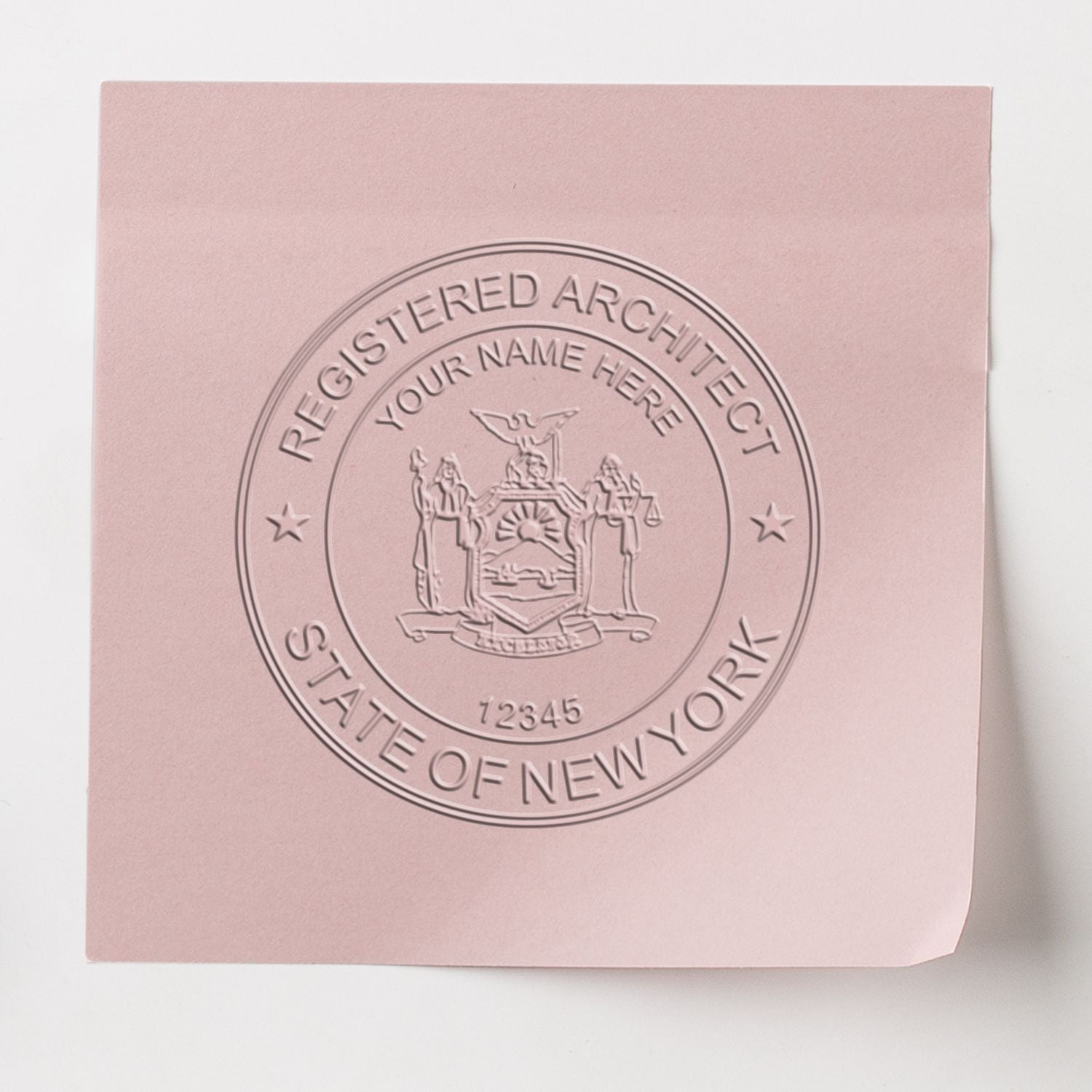 New York State Architect Trodat embossing seal in use, showcasing detailed design and sturdy construction for official documents.