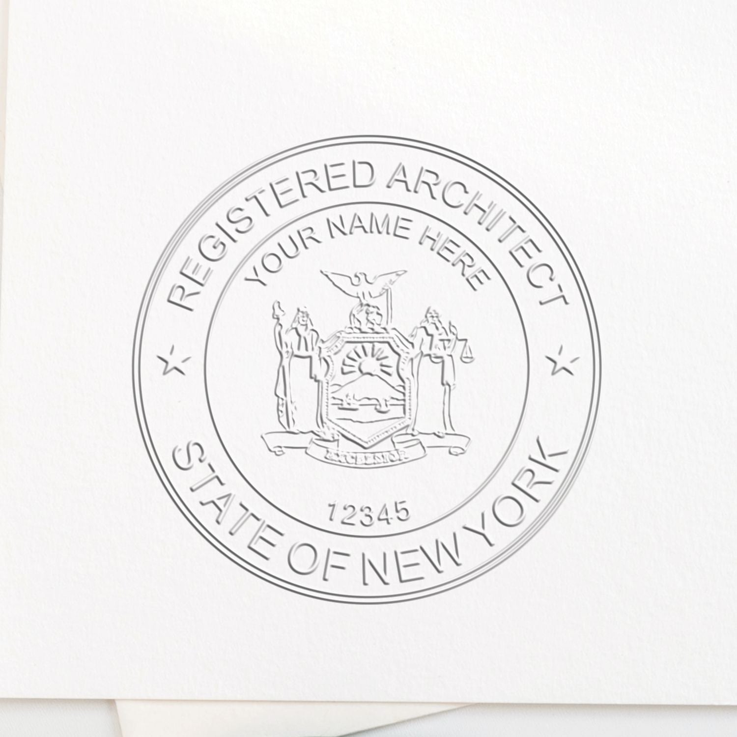 Trodat New York State Architect Embossing Seal showing the engraved New York outline and "Architect" text on metal seal face.