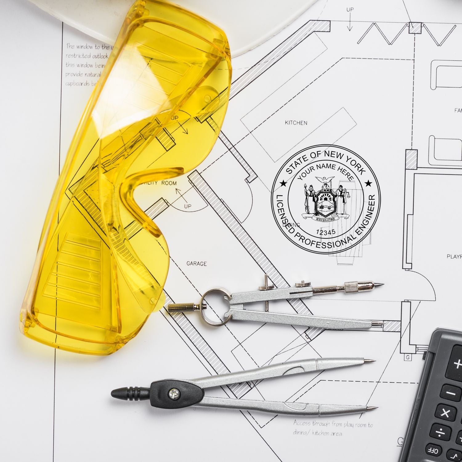 A stamped impression of the New York Professional Engineer Seal Stamp in this stylish lifestyle photo, setting the tone for a unique and personalized product.