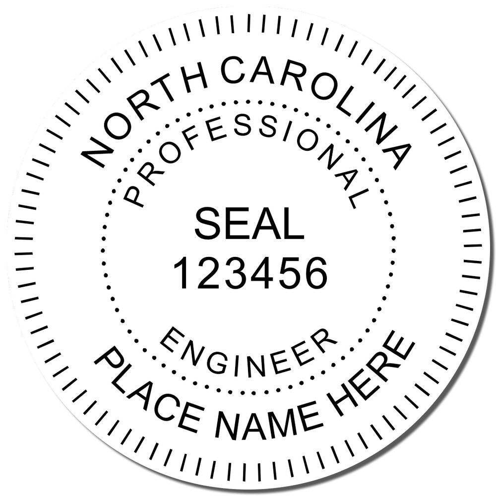 An alternative view of the Digital North Carolina PE Stamp and Electronic Seal for North Carolina Engineer stamped on a sheet of paper showing the image in use