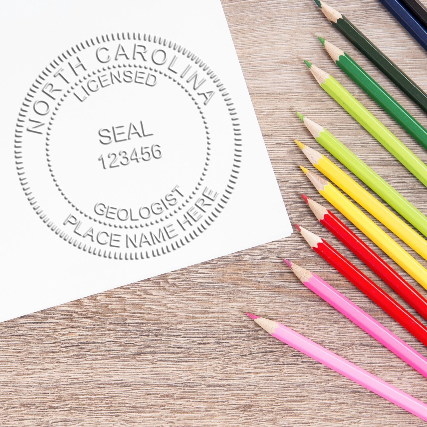 This paper is stamped with a sample imprint of the Long Reach North Carolina Geology Seal, signifying its quality and reliability.