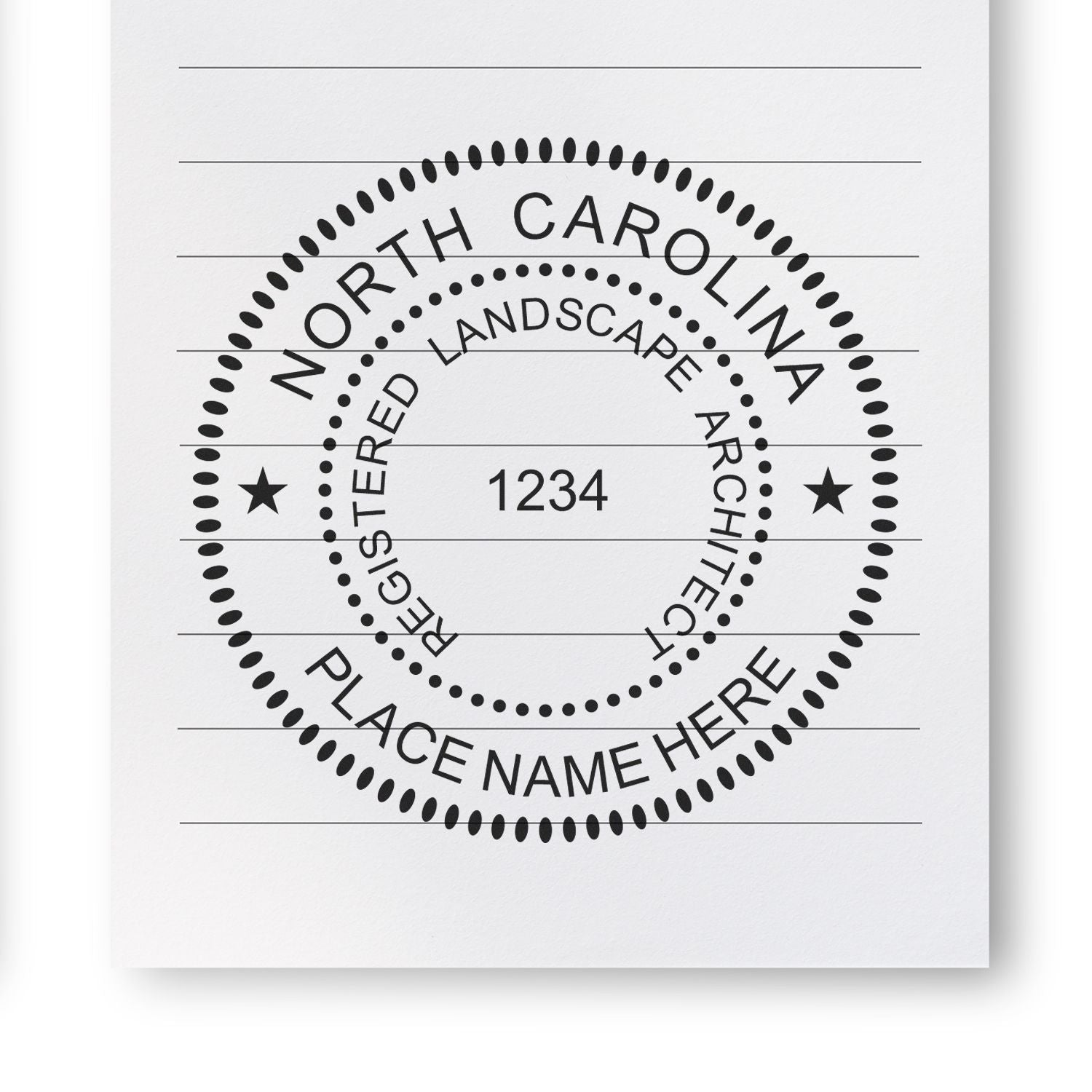 The main image for the Digital North Carolina Landscape Architect Stamp depicting a sample of the imprint and electronic files