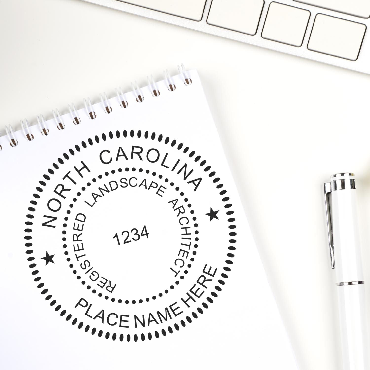 Premium MaxLight Pre-Inked North Carolina Landscape Architectural Stamp in use photo showing a stamped imprint of the Premium MaxLight Pre-Inked North Carolina Landscape Architectural Stamp