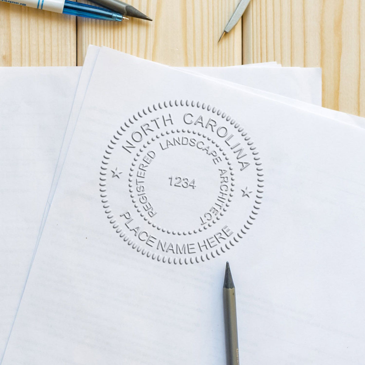 Another Example of a stamped impression of the Hybrid North Carolina Landscape Architect Seal on a office form