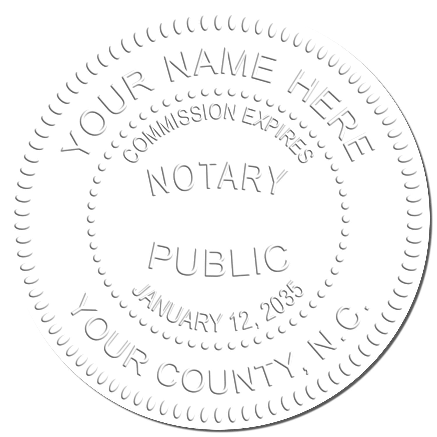 Another Example of a stamped impression of the North Carolina Desk Notary Public Seal on a piece of office paper.
