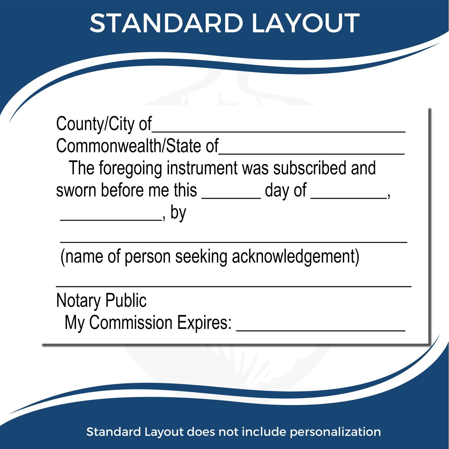 Image of a Self Inking Notary Jurat Stamp with a standard layout for notarization, including fields for location, date, name, and commission expiration.
