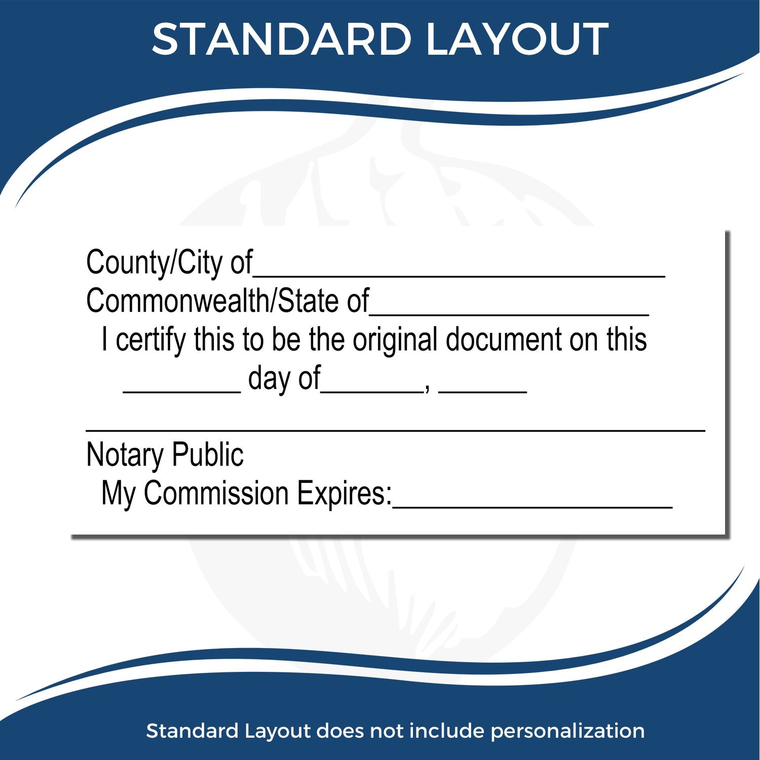 MaxLight Pre-Inked Notary Original Document Stamp with standard layout for certifying original documents, includes fields for location, date, and notary details.