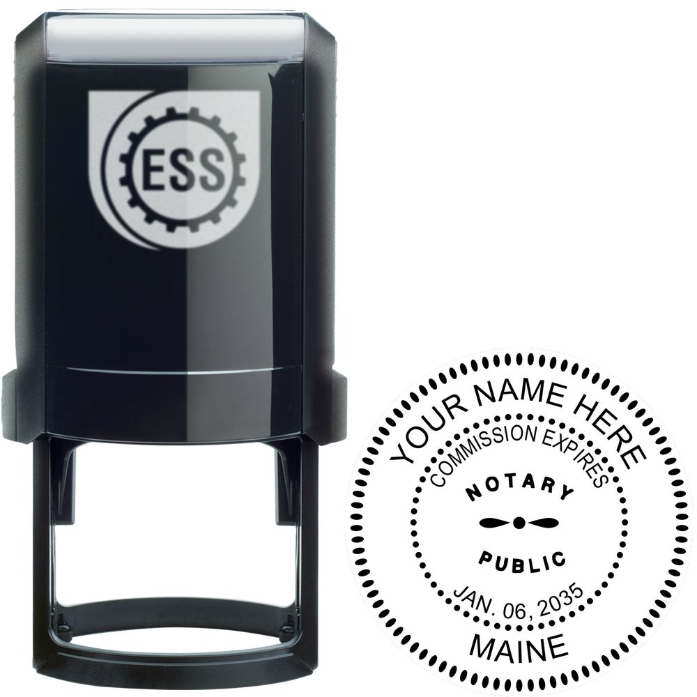 The main image for the Official Self-Inking Maine Notary Stamp depicting a sample of the imprint and electronic files