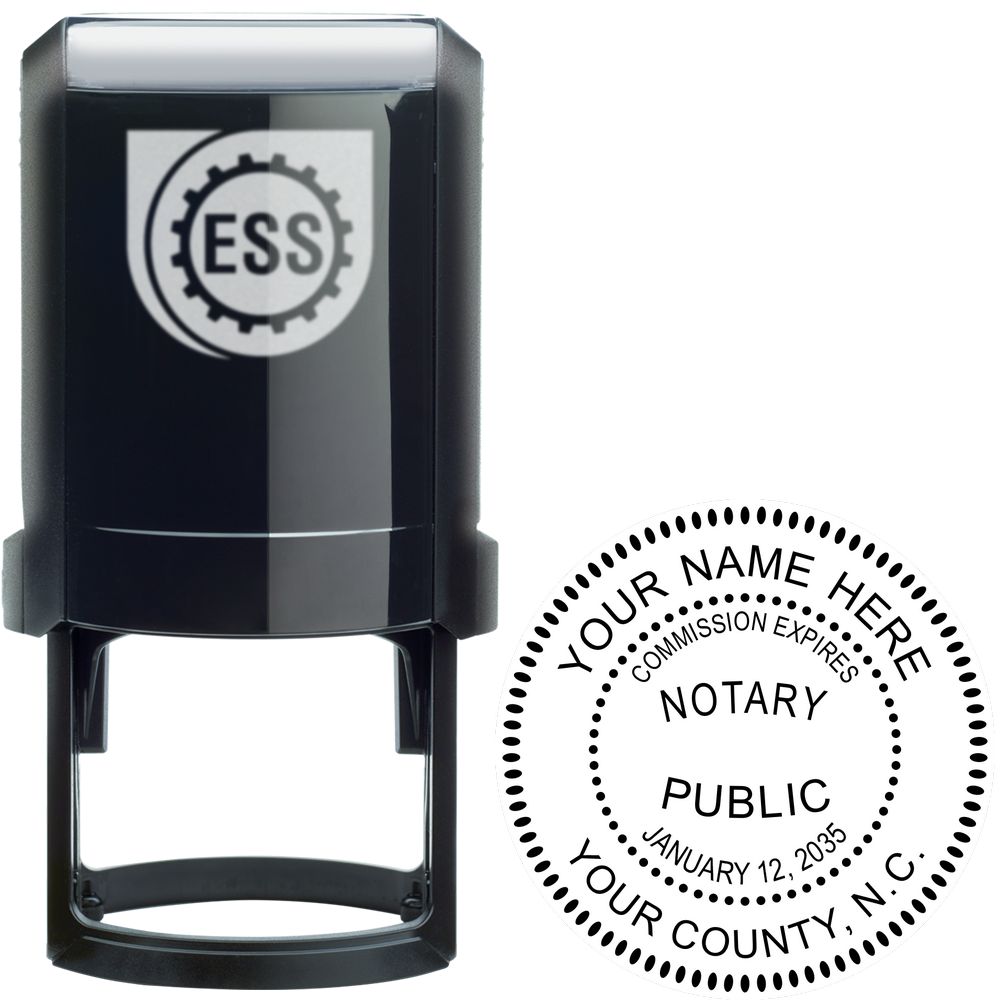 The main image for the Official Self-Inking North Carolina Notary Stamp depicting a sample of the imprint and electronic files