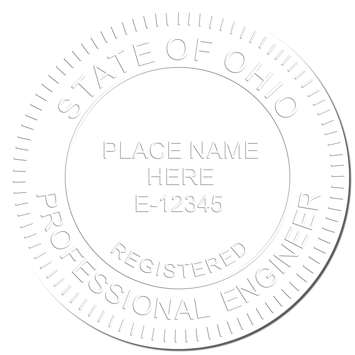 This paper is stamped with a sample imprint of the Heavy Duty Cast Iron Ohio Engineer Seal Embosser, signifying its quality and reliability.