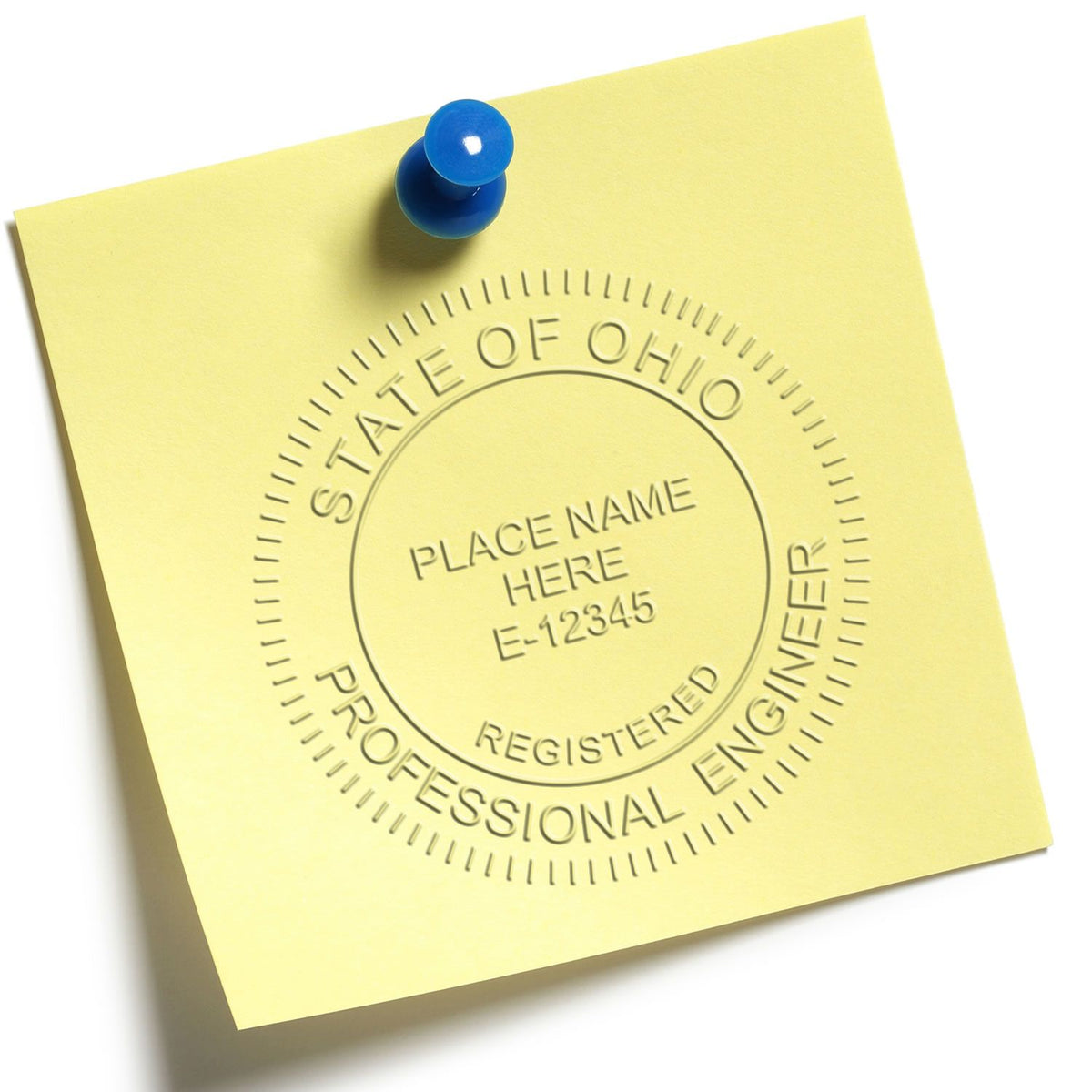 An alternative view of the Hybrid Ohio Engineer Seal stamped on a sheet of paper showing the image in use
