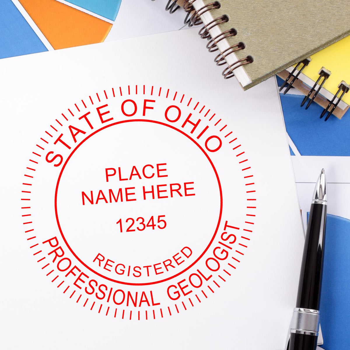 The Digital Ohio Geologist Stamp, Electronic Seal for Ohio Geologist stamp impression comes to life with a crisp, detailed image stamped on paper - showcasing true professional quality.