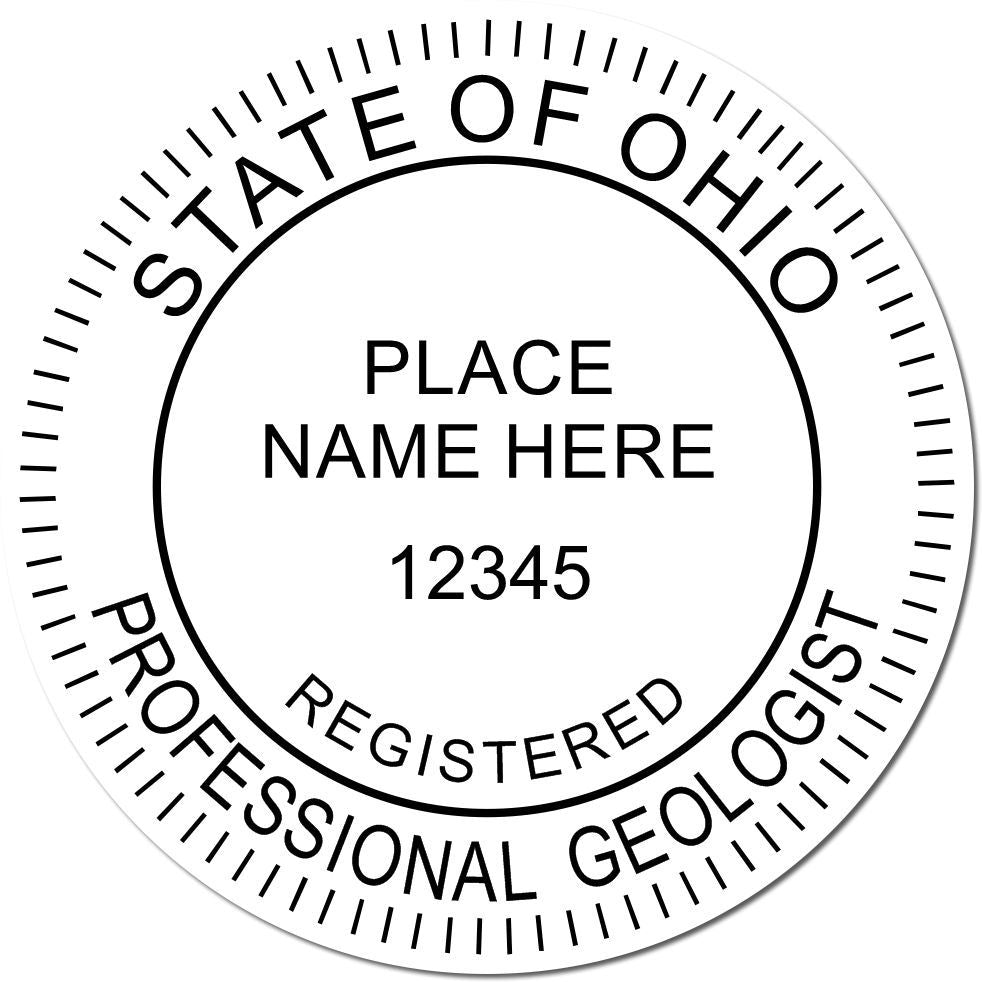 This paper is stamped with a sample imprint of the Slim Pre-Inked Ohio Professional Geologist Seal Stamp, signifying its quality and reliability.