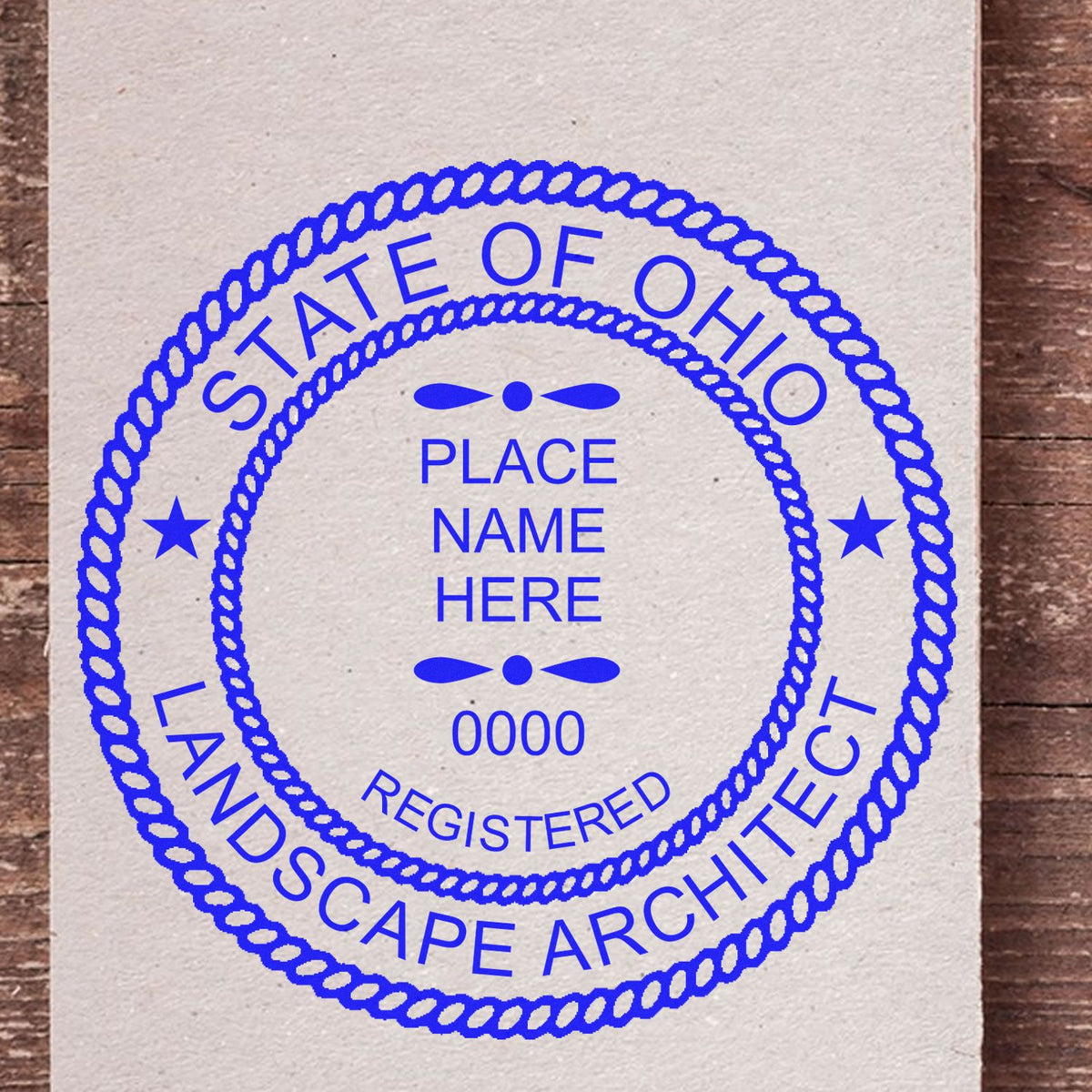 The Slim Pre-Inked Ohio Landscape Architect Seal Stamp stamp impression comes to life with a crisp, detailed photo on paper - showcasing true professional quality.