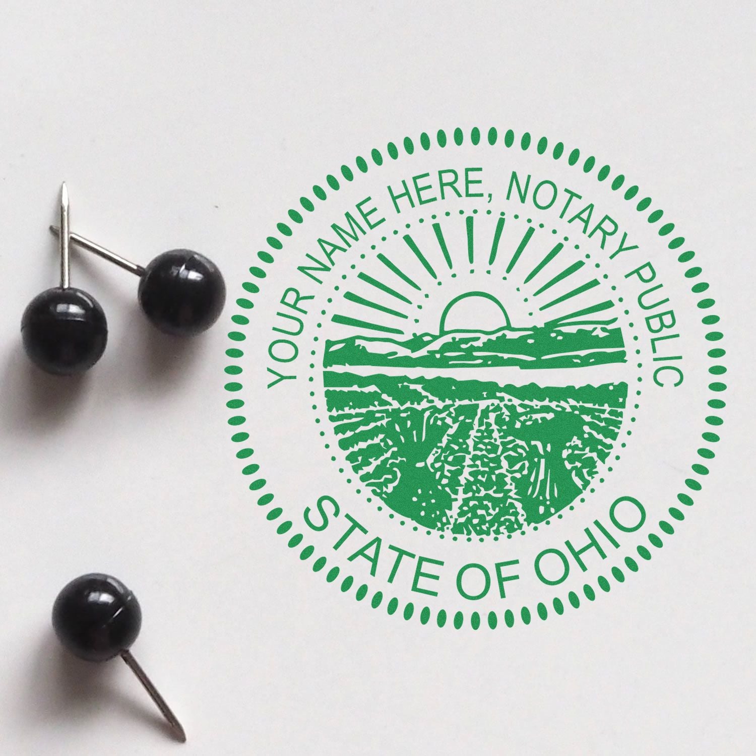 A photograph of the Heavy-Duty Round Ohio Notary Stamp stamp impression reveals a vivid, professional image of the on paper.