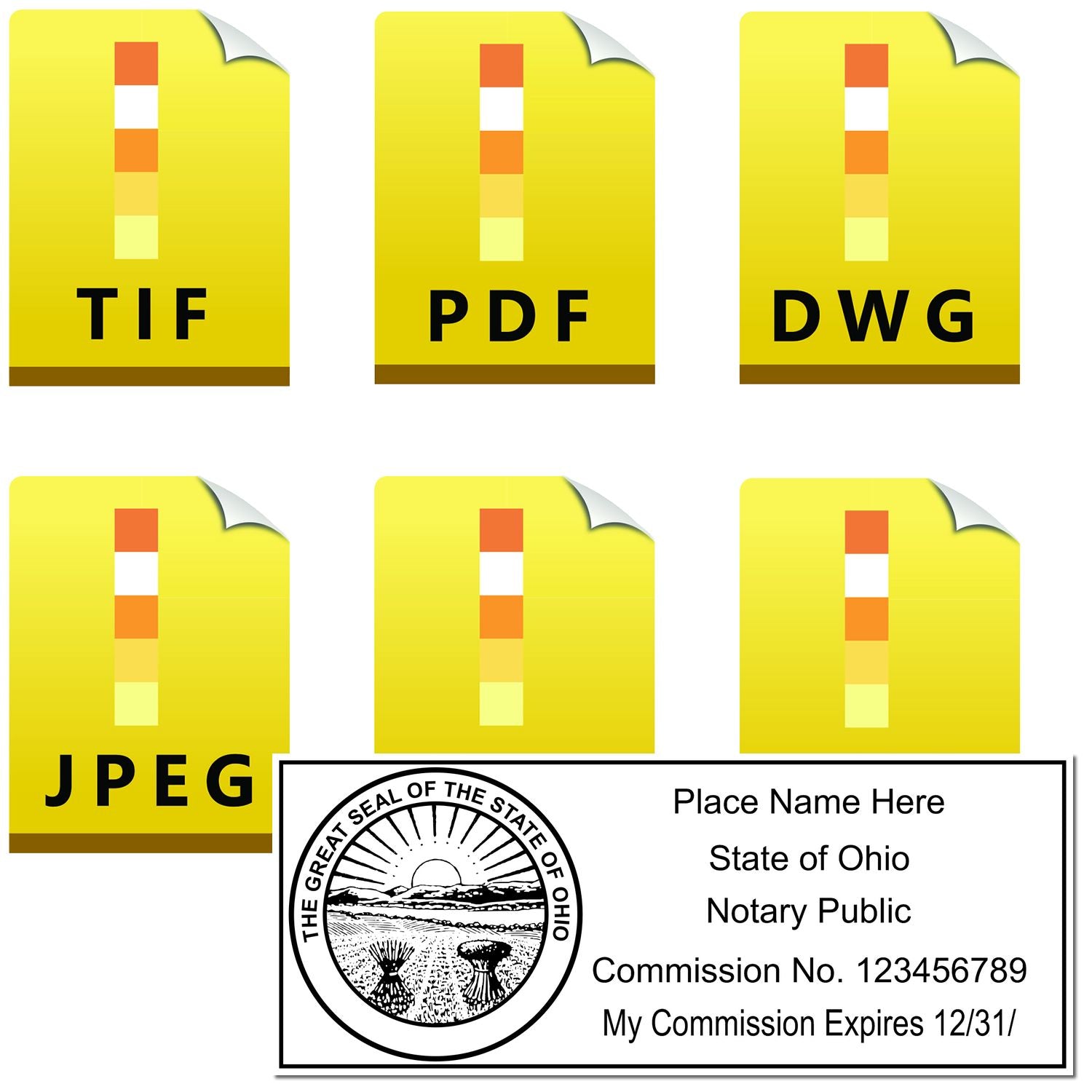 The main image for the Ohio Rectangular Digital Notary Seal depicting a sample of the imprint and electronic files