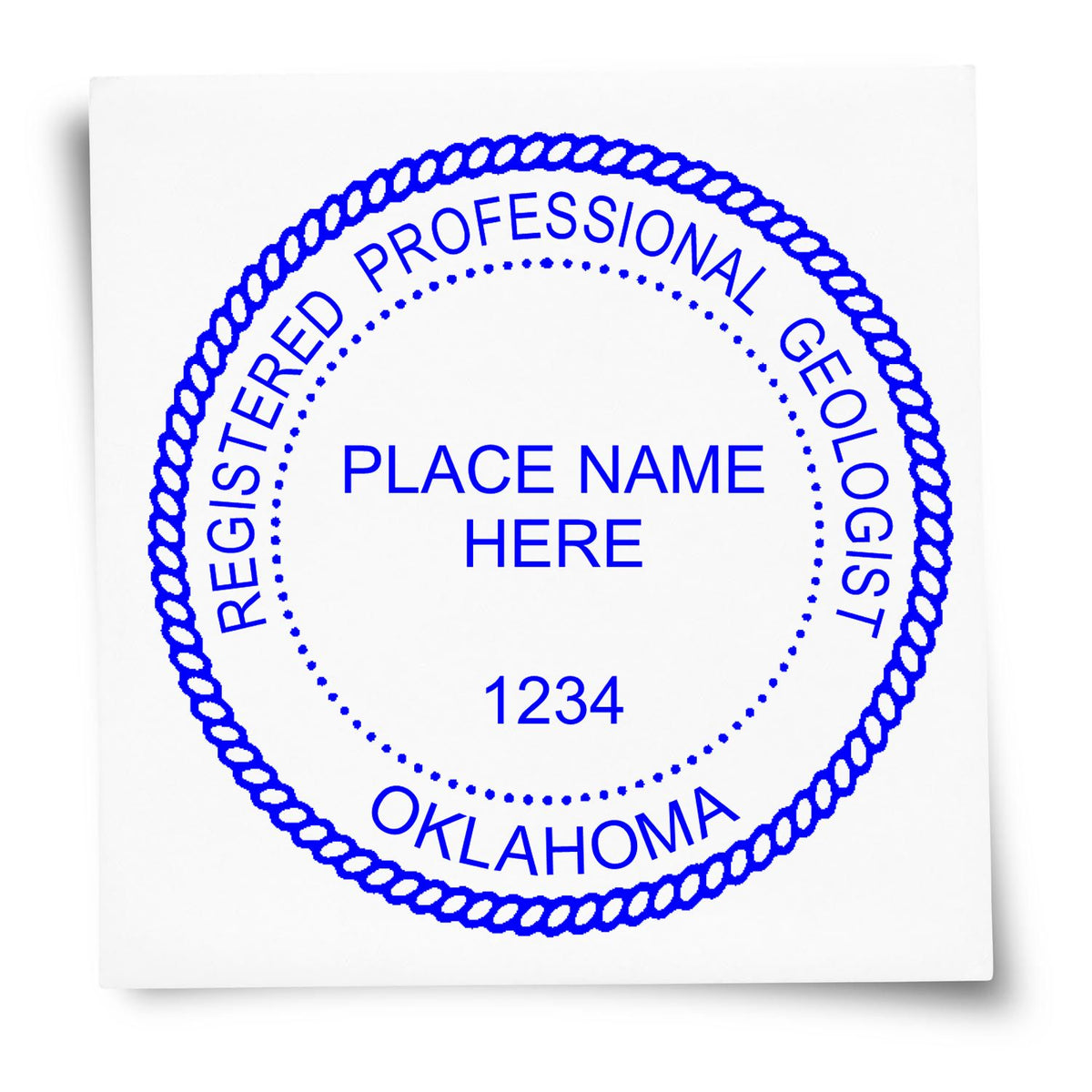 The Slim Pre-Inked Oklahoma Professional Geologist Seal Stamp stamp impression comes to life with a crisp, detailed image stamped on paper - showcasing true professional quality.