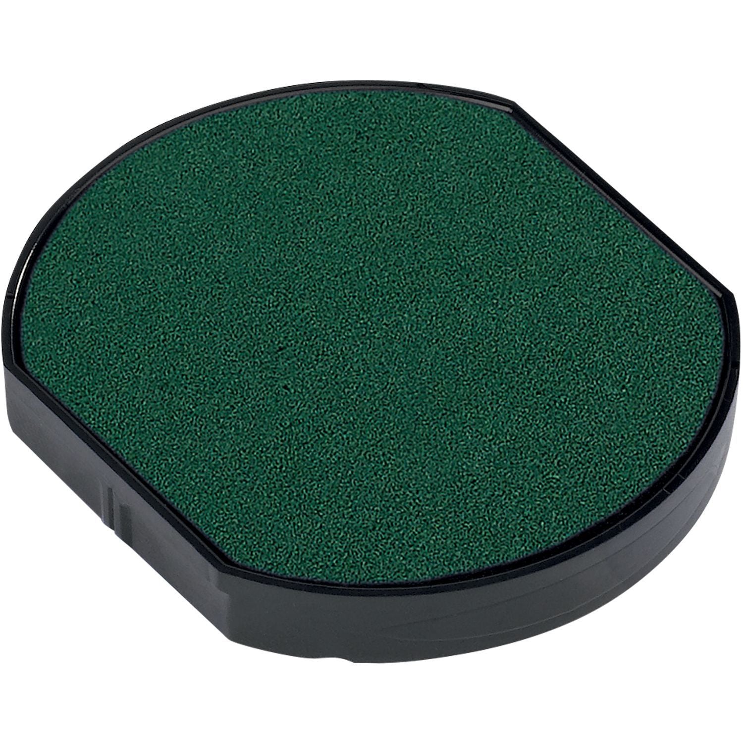 One Color Replacement Ink Pad for 46130 Trodat Stamp in green, shown in a round shape with a black plastic casing.