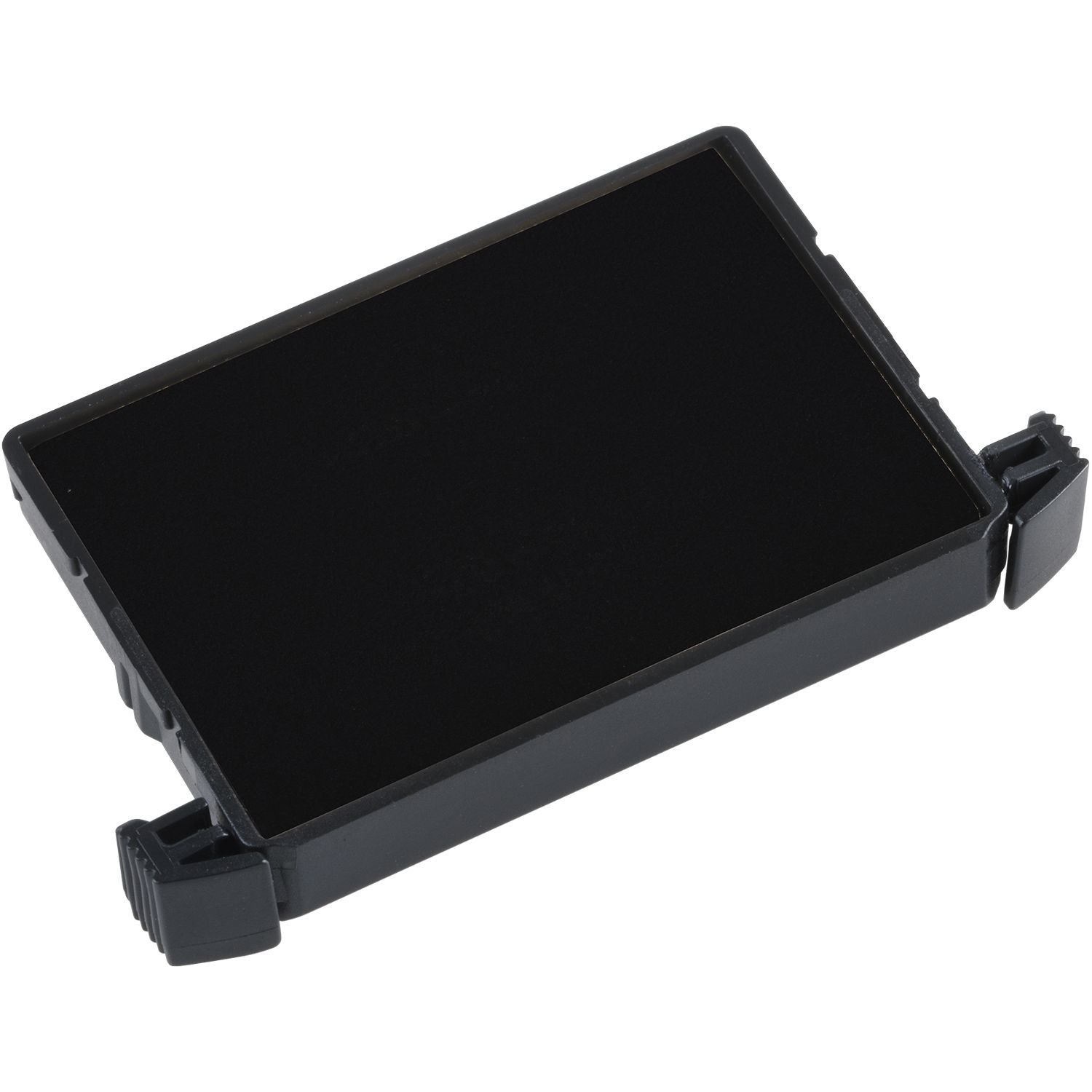 One Color Replacement Ink Pad for 4850, 4810, 4836 Trodat Stamps, black rectangular pad with plastic casing and clips on the sides.