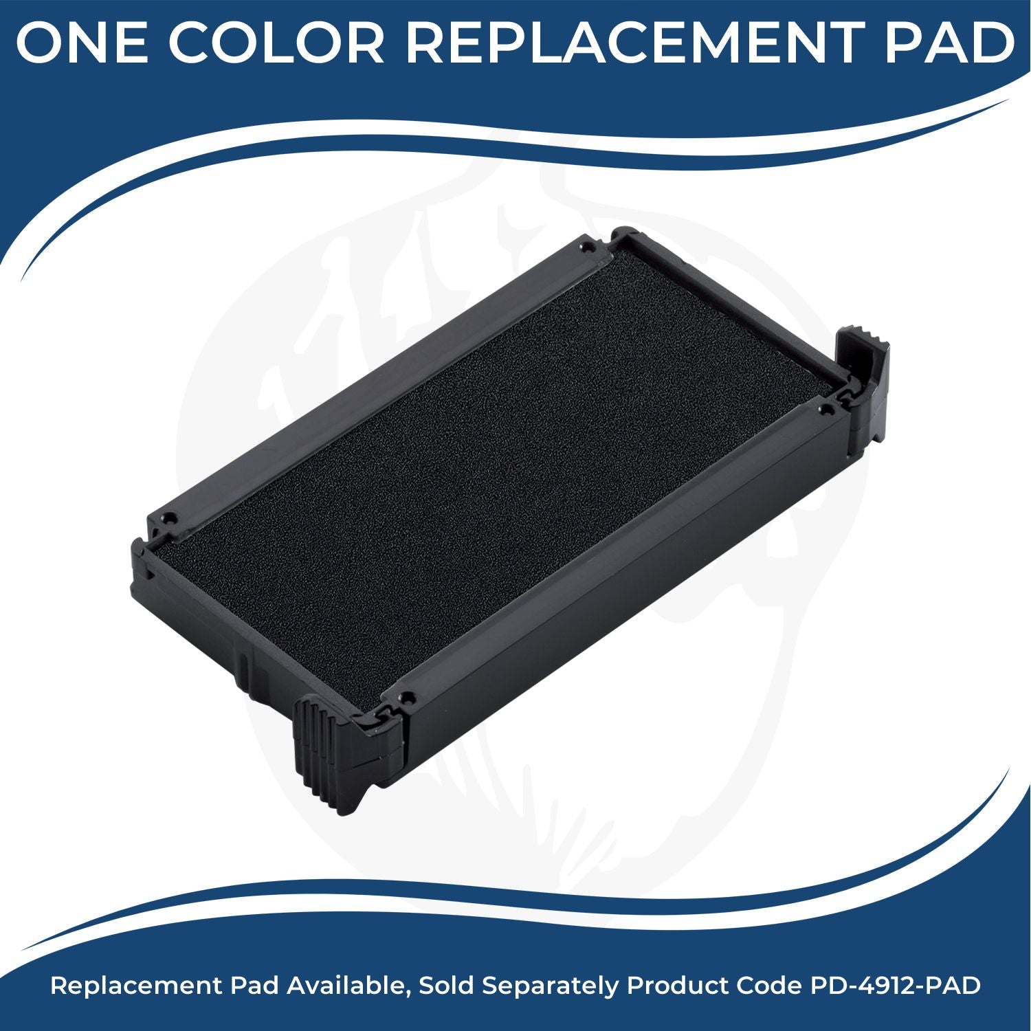 Image of a black ink pad for the 3 Line Self Inking Address Stamp, with text One Color Replacement Pad and product code PD-4912-PAD.
